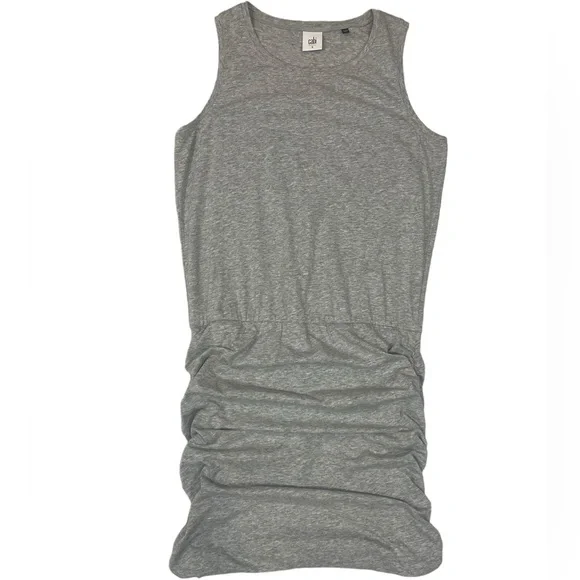 Cabi Everyday Mini Dress Ruched Crew Neck Gray Sleevless Tank Stretch Size Small - Picture 4 of 15